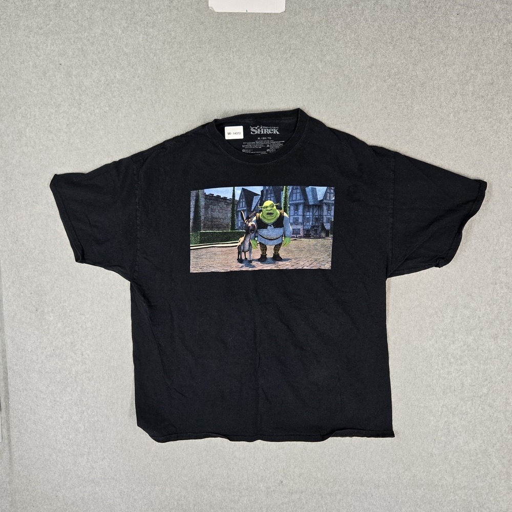 Dreamworks Men Shirt XL Black Graphic Shrek Donkey Tee Logo Short Sleeve